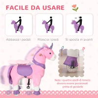 HOMCOM Cavallo a Dondolo con Ruote a Forma di Unicorno per Bambini da 3-6 Anni, 70x32x87cm, Rosa(m-5)