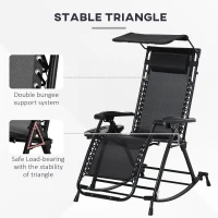 Outsunny Garden Rocking Chair Folding Recliner Outdoor Adjustable Sun Lounger Rocker Zero-Gravity Seat with Headrest Side Holder Patio Deck - Black(m-6)
