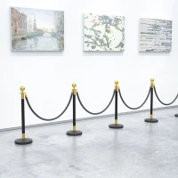 HOMCOM Colonnine Segnapercorso in Acciaio Inox con Corda Vellutata Nera di 1.5 m e Base Riempibile, Ø32x96 cm(m-9)