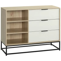 HOMCOM Credenza Moderna a Base Rialzata con 3 Cassetti e 3 Ripiani Aperti in MDF, Truciolato e Acciaio, 100x40x79.5 cm(m-10)