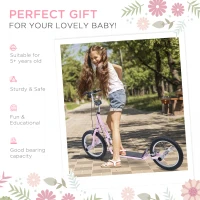 HOMCOM Stunt Scooter, Kids Scooter with 16" Big Wheels, Adjustable Height, Dual Brakes, for Ages 5+ Years, Pink(m-6)