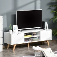 HOMCOM TV Stand Cabinet for TVs up to 65", Media Unit w/Wood Legs Storage Shelves Entertainment Center Modern Living Room Home Furniture White(m-2)