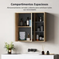 HOMCOM Armario de Baño con Espejo Armario con Espejo para Baño con Estantes Estilo Moderno 60x20x60 cm Madera Natural(m-4)