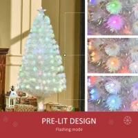 HOMCOM 5 Feet Prelit Artificial Christmas Tree with Fiber Optic LED Light, Holiday Home Xmas Decoration, White(m-5)