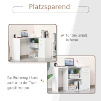 HOMCOM Eckschreibtisch Arbeitstisch Winkelschreibtisch PC-Tisch Computertisch Bürotisch 180-Grad-Design mit Regal und Schublade L-Form drehbar platzsparend Spanplatte Weiß 117x 82x74 cm(m-5)