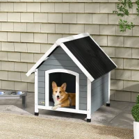 PawHut Casa para Perros Medianos 75x88x82 cm con Techo Ondulado Base Elevada y Suelo Desmontable Gris(m-2)