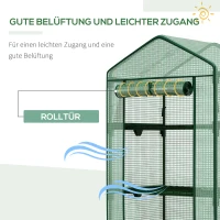 Outsunny Mini-Gewächshaus Anzuchtgewächshaus mit Folienabdeckung und 4 Regalböden Regale Rolltür Gemüsebeet Grün 69 x 49 x 158 cm(m-5)