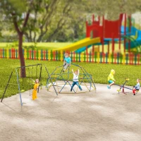 HOMCOM 3-In-1 Kids Garden Swing Set, with Metal Frame, for 4 Kids, Ages 3-10 Years(m-9)