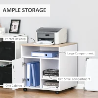 HOMCOM Multi-Storage Printer Stand Unit Office Desk Side Mobile Storage w/ Wheels Modern Style 60L x 50W x 65.5H cm - Oak(m-4)