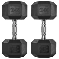 HOMCOM 2x20kg Rubber Hex Dumbbell Portable Hand Weights Dumbbell Home Gym Workout Fitness Hand Dumbbell(m-1)