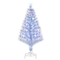 HOMCOM künstlicher Weihnachtsbaum mit 3 LED-Leuchten Christbaum Tannenbaum PVC Metall Weiß+Blau Ø60 x 120H cm(m-10)