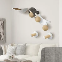 PawHut Cat Wall Furniture, with Curved Platforms, Scratching Posts - White(m-10)