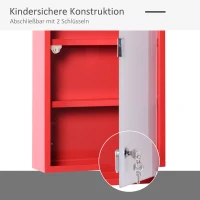 HOMCOM Medizinschrank aus Stahl Arzneischrank zur Medikamenten-Aufbewahrung, Abschließbar Apothekerschrank mit 4 Fächer, Glastür, 60 x 30 x 12 cm, Rot(m-5)