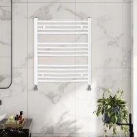 HOMCOM Curved Heated Towel Rail, Hydronic Bathroom Ladder Radiator Towel Warmer For Central Heating 600mm x 700mm, White(m-6)
