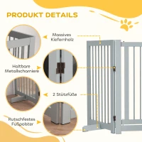 PawHut Freistehendes Hundegitter, 4 Paneele, flexibel, Kiefernholz, 204L x 36B x 75H cm, Hellgrau(m-6)