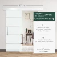 HOMCOM Porta Scorrevole in Vetro Smerigliato e Satinato con Binario e Maniglia per Bagno Cucina 210cm(m-4)