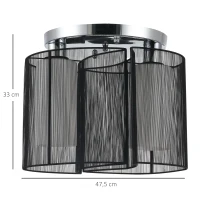 HOMCOM Plafonnier 2 lampes design contemporain filaire dim. Ø47 x 33H cm métal chromé verre toile noir(m-3)