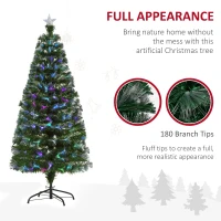 HOMCOM 5FT Multicoloured Artificial Christmas Tree w/ Fibre Optic Lights Pre-Lit Modes Metal Stand Star Holder Home Seasonal Decoration(m-5)