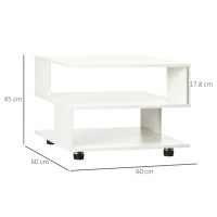 HOMCOM Tavolino da Caffè Asimmetrico in Legno con Ripiani e Piedini Regolabili, 60x60x45cm, Bianco(m-3)