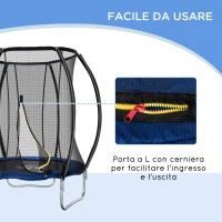 HOMCOM Trampolino Elastico Fitness Blu a 36 Molle per Adulti e Bambini con Rete di Protezione e 3 Gambe a U, Ø225x235 cm(m-6)