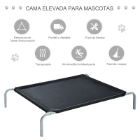 PawHut Cama Elevada para Mascota Cama Perro para Dormir Viajar Exterior Transpirable y Desmontable Tejido Texteline y Marco Acero 89x58x20cm(m-4)