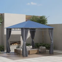 Outsunny 3 x 3(m) Hardtop Gazebo Canopy with Polycarbonate Roof, Permanent Pavilion Garden Gazebo with Curtains for Patio, Deck, Grey(m-11)