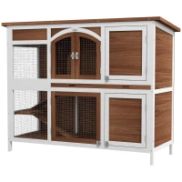 PawHut Two-Tier Wooden Pet Hutch with Openable Roof, Slide-Out Tray(m-11)