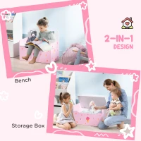 ZONEKIZ 5PCs Kids Bedroom Furniture Set with Bed, Toy Box Bench, Storage Unit, Dressing Table and Stool, Princess Themed, for 3-6 Years Old, Pink(m-6)