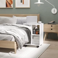 HOMCOM Tavolino da Salotto a C con 2 Ripiani Aperti e 4 Ruote Girevoli, in MDF e PE, 45x35x58 cm, Bianco(m-4)