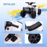 HOMCOM Quad Eléctrico para Niños 18-36 Meses Cuatrimoto Infantil a Batería 6V Faros Bocina Velocidad 0-3 km/h 65x40x43cm Blanco(m-5)