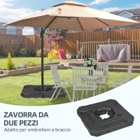 Outsunny Set 2 Piastre Base per Ombrellone da Giardino Riempibile con Acqua e Sabbia, Nero(m-4)