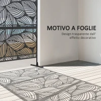 Outsunny Paravento da Esterno Decorativo in Acciaio Traforato con Design a Foglie, 122x198cm, Nero(m-4)