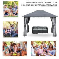 Outsunny Gazebo da Giardino 3.6x3m con Tetto in Policarbonato Anti UV e Tende, Grigio(m-7)