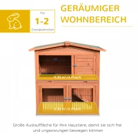 PawHut Kleintierstall Zwergkaninchenstall draußen winterfest Zweistufiger Aufbau mit Rutsche Kleintierkäfig Doppelstöckiger Tannenholz Hellrot 100,5 x 55 x 101 cm(m-4)