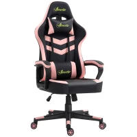 Vinsetto Silla Gaming Altura Regulable Basculante con Reposacabezas Cojín Lumbar 61x70x121-129 cm Rosa(m-11)