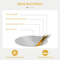 HOMCOM Wanddekoration, runder Wandspiegel, Metallrahmen, Φ65 cm, Farbe: Gold(m-6)