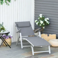 Outsunny Bain de soleil transat pliable dossier inclinable multi-positions têtière fournie alu. textilène gris(m-4)