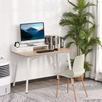 HOMCOM Small Computer Desk with Monitor Stand, Drawer and Storage Compartments, Home Office Desk for Small Spaces, Study Table, White(m-2)