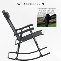 Outsunny Outdoor Schaukelstuhl, wetterfest, klappbar, mit Kopfkissen, bis 120 kg, Schwarz(m-5)