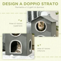 PawHut Casetta per Gatti a Due Livelli con Cuscini Lavabili 3 entrate, 42x46x59.5 cm, Grigio(m-4)