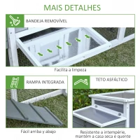 PawHut Gallinero de Madera para Exterior Jaula para 2-3 Gallinas con Caja Nido Corral de Alambre Techo de Policarbonato Bandeja Extraíble y Rampa 162x76,5x79,5 cm Gris(m-7)