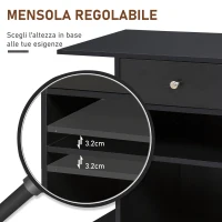 Vinsetto Mobile Porta Stampante in Legno Nero con 1 Cassetto, 2 Ripiani e Mensola CPU, per Ufficio 60x40x68.5cm(m-7)