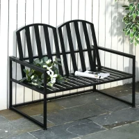 Outsunny Banco de Jardín de 2 Plazas Metal con Respaldo Alto y Reposabrazos para Exterior Parque Patio Terraza Estilo Rústico Carga Máx. 220 kg 108x63x80,5 cm Negro(m-2)