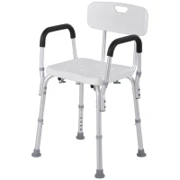 HOMCOM Sedia per Doccia in Alluminio con Altezza Regolabile e Piedini Antiscivolo, 51.5x51.5x71-84cm, Bianco(m-10)