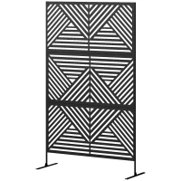 Outsunny Decorative Garden Privacy Screen with Stand, 6.5FT Freestanding Metal Outdoor Divider, Decorative Privacy Panel with Expansion Screws for Garden Pool Hot Tub, Rhombus Style, Black(m-11)