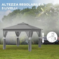 Outsunny Gazebo da Giardino ad Altezza Regolabile con Luci LED, in Acciaio e tessuto Oxford, 336x336x250-270 cm, Grigio(m-7)
