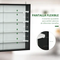 HOMCOM Vitrina Expositora Vitrina de Pared con Estantes Ajustables y 2 Puertas Correderas de Vidrio para Colecciones Perfumes Figuras de Decoración 80x9,5x60 cm Blanco y Negro(m-4)