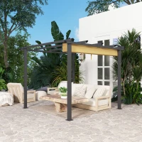 Outsunny 3 x 3m Aluminium Pergola, with Retractable Roof - Khaki(m-8)