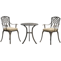 Outsunny 3pc Cast Aluminium Garden Bistro Set for 2 with Parasol Hole, Outdoor Coffee Table Set Rust Resistant with Cushions, Bronze