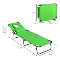 Outsunny Outdoor Folding Sun Lounger Set of 2 with Face Hole, 4 Level Adjustable Backrest Reclining Garden Lounger, Garden Recliner Sunbed with 600 D Oxford Cloth Seat and Pillow for Beach, Green(m-3)